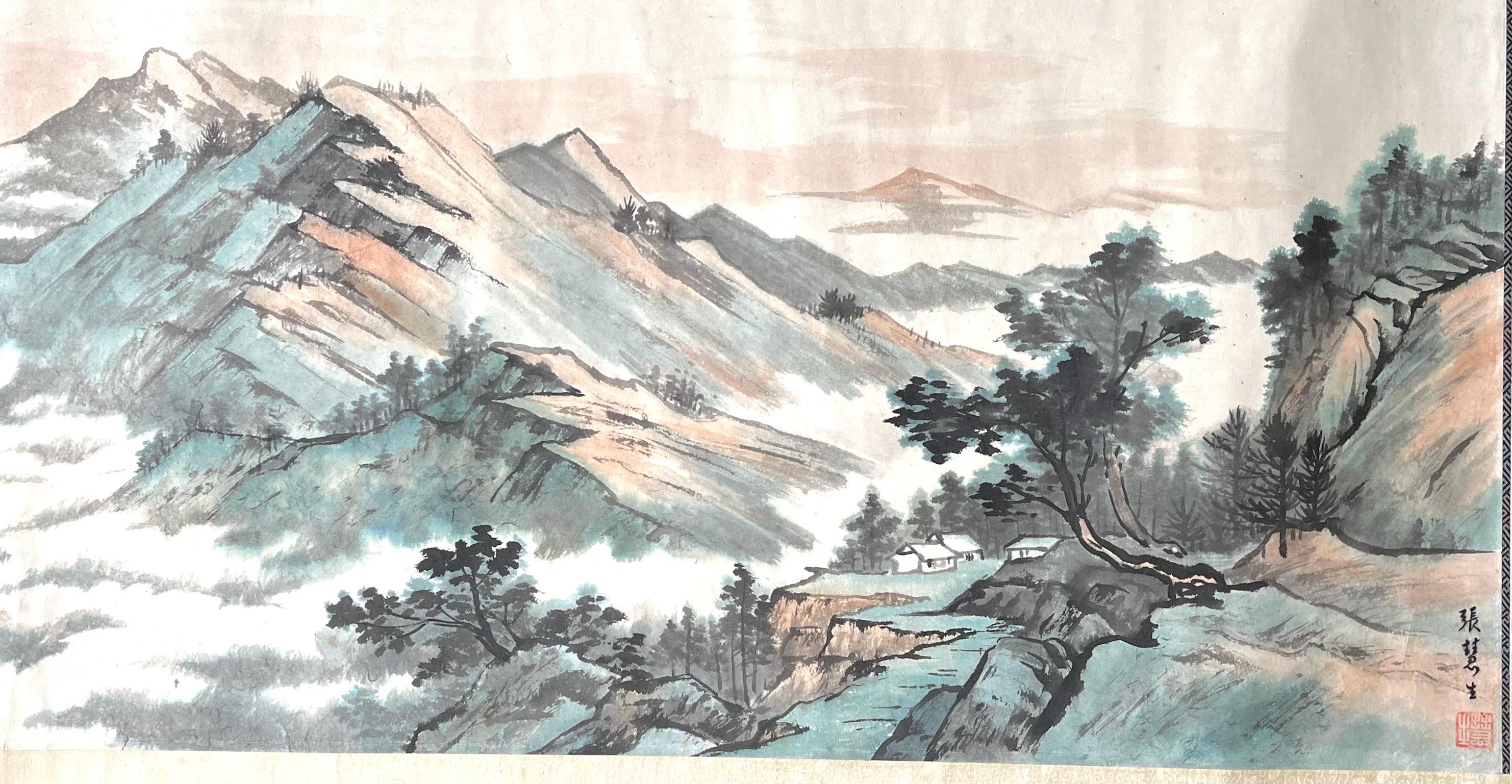 zhangshunshun1様用　The Watercolors of John ZHANG HUI Chinese Original Landscape Brush & Ink on Silk Red