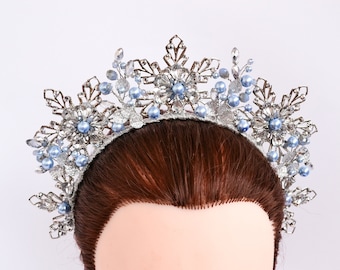 Winter crown, Snowflake girls crown, Snowflake crown, Toddler headband, Winter blue beads headband, Christmas girl headband