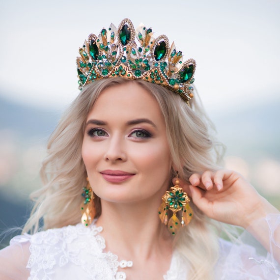 thumbnail image 2 of 5cm Crystal Tiara And Earrings Set – Wedding Queen Crown For Pageant Prom Adult 2 of 4