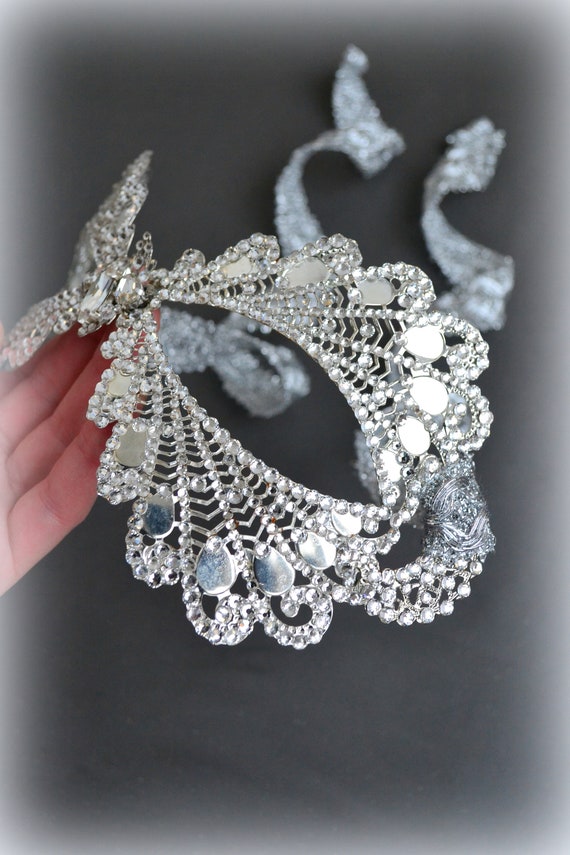 Masquerade Ball Silver Mask With Crystal Rhinestones for