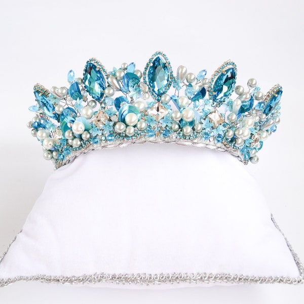 Wedding Blue Crown, Prom party tiara, Turquoise Bridal Diadem, Unique Luxury Crown, Original Themed Wedding Tiara