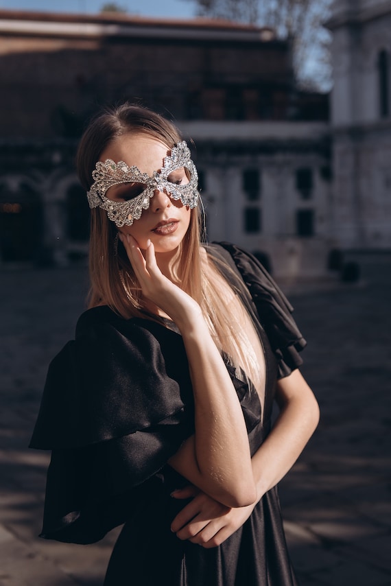 Masquerade Ball Silver Mask With Crystal Rhinestones for