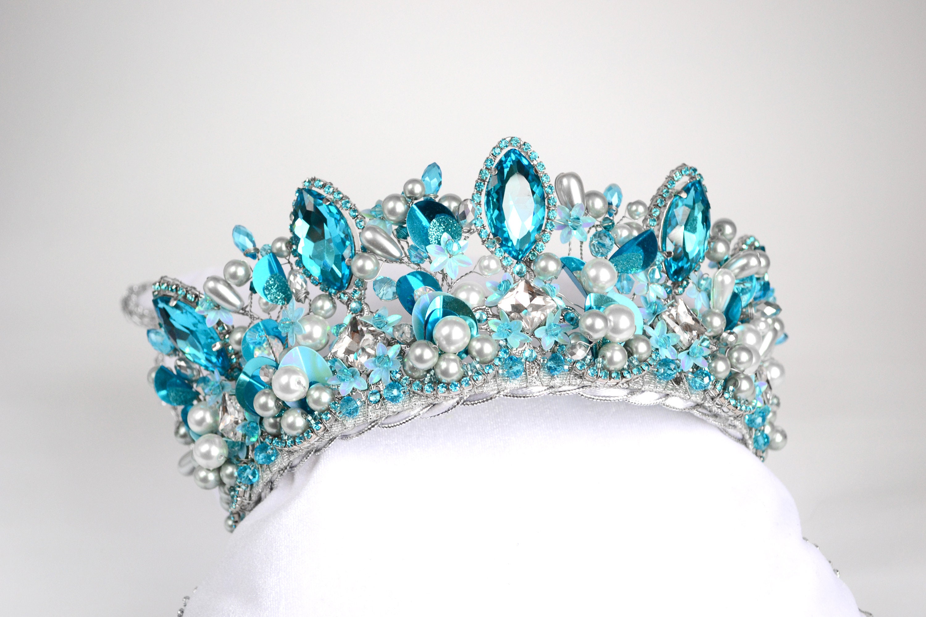Wedding Blue Crown, Prom Party Tiara, Turquoise Bridal Diadem, Unique