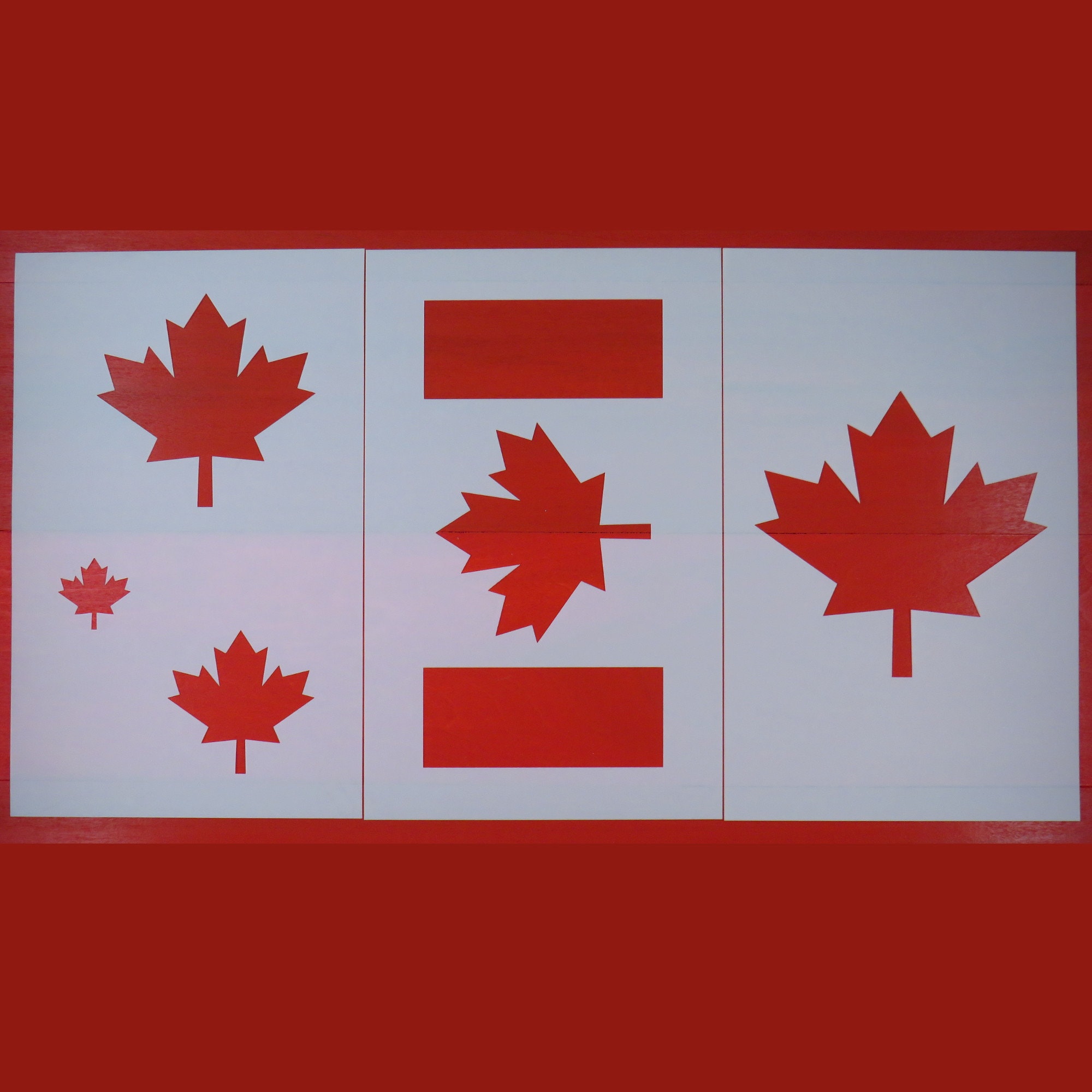 canada-flag-and-maple-leaf-stencil-set-3-stencil-sheets-etsy