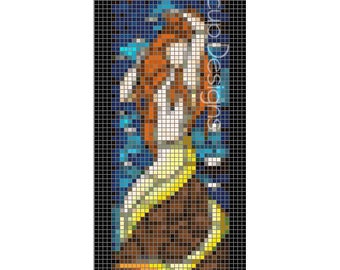 Stained Glass Mermaid - Bookmark Size (red hair) digital cross stitch pattern