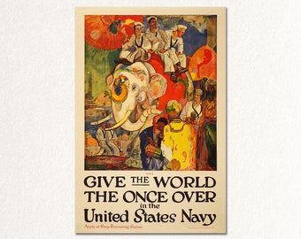 Give the World the Once Over. Classical vintage poster of WWI era. Beautiful wall art high-end giclée. Digitally restored. Wall decor.