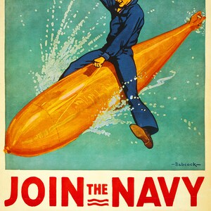 Join the Navy. Classical vintage poster of WWI era. Beautiful wall art high-end giclée. Digitally custom restored. Wall decor. image 2