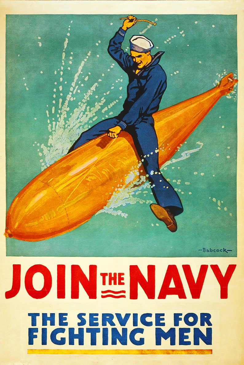 Join the Navy. Classical vintage poster of WWI era. Beautiful wall art high-end giclée. Digitally custom restored. Wall decor. image 2