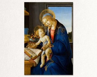 The Virgin and Child (Madonna of the Book) by Sandro Botticelli, 1480. Beautiful digitally restored wall art high-end giclée. Wall decor.