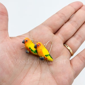 Sun Conures Earrings, Colorful Parrot earrings, bird jewelry, bird earrings, parrot bird jewelry, unique bird lover gift, fids, feathered
