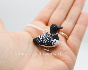 Loon Necklace, Wild Bird Pendant Necklace, Bird lover gift, bird watcher, bird jewelry, handmade, polymer clay necklace, clay earrings
