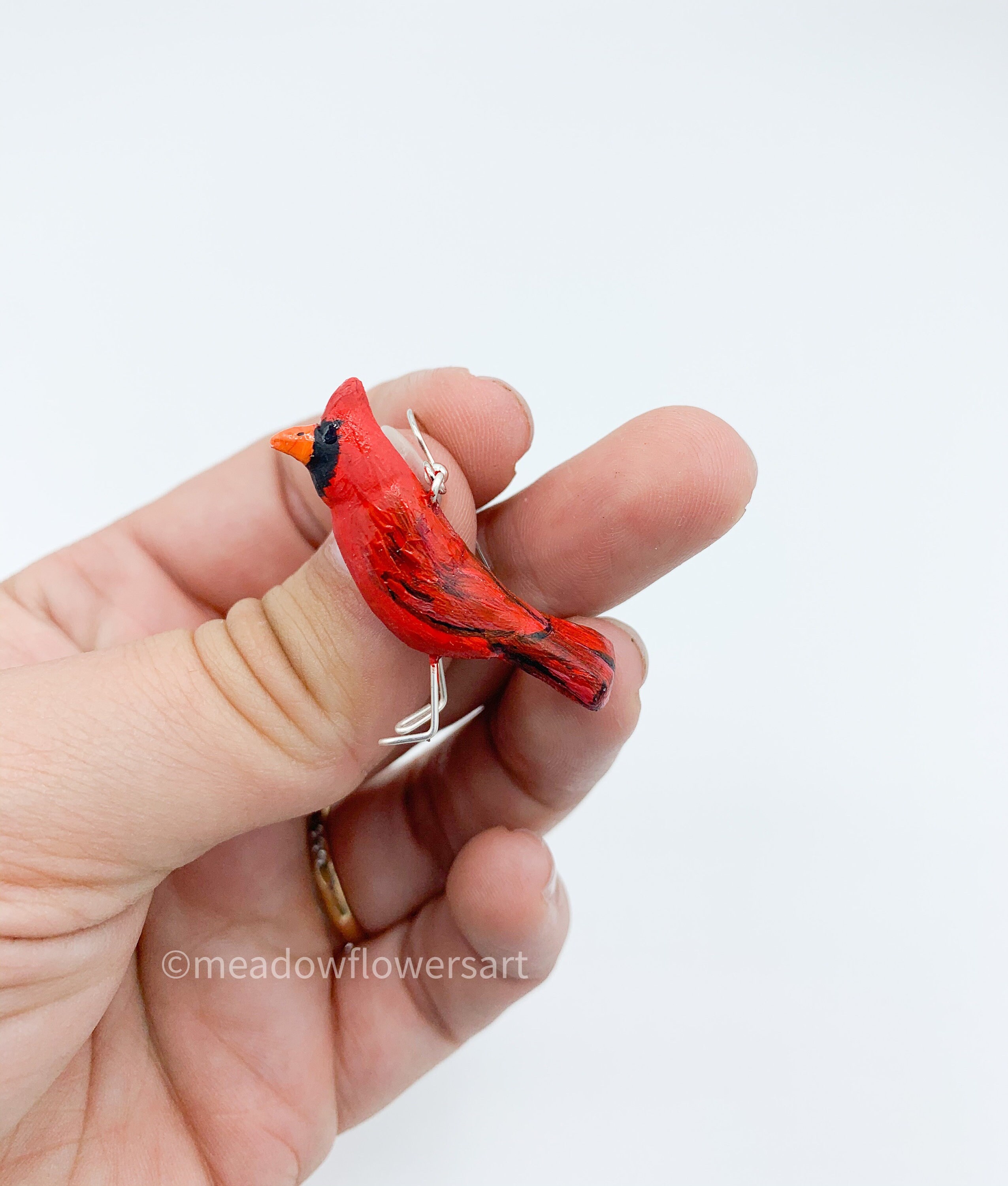 Red Cardinal Polymer Clay Earrings Red Bird Jewelry Handmade Etsy