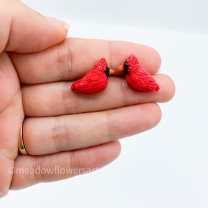 Cardinal stud earrings, red bird cardinal earrings, bird jewelry, bird earrings, clay bird earrings, handmade earrings, bird lover gift