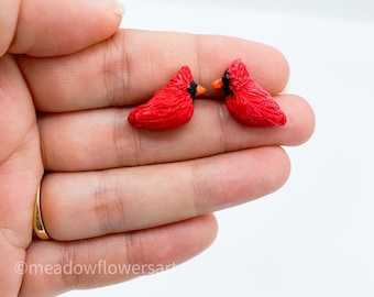 Cardinal stud earrings, red bird cardinal earrings, bird jewelry, bird earrings, clay bird earrings, handmade earrings, bird lover gift