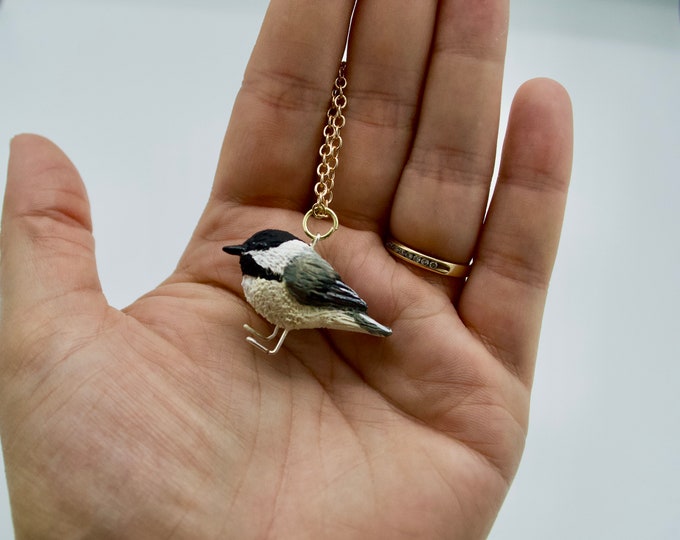 Chickadee Necklace, Black capped chickadee jewelry, bird necklace, bird pendant, bird lover, bird watcher, birthday gift, unique gift