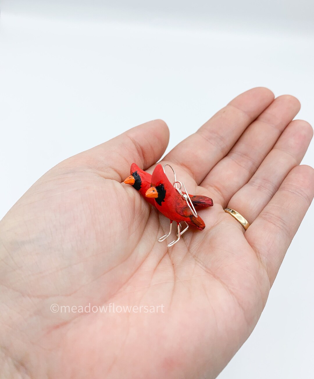 Red Cardinal Polymer Clay Earrings, Red Bird Jewelry, Handmade Bird