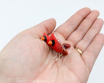 Red Cardinal polymer clay earrings, red bird jewelry, handmade bird earrings, bird lover gift idea, mother's day, cardinal jewelry, gifts