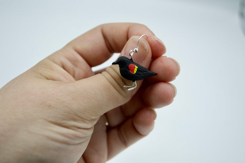 Red Winged Blackbird Earrings Polymer Clay Bird Earrings Etsy