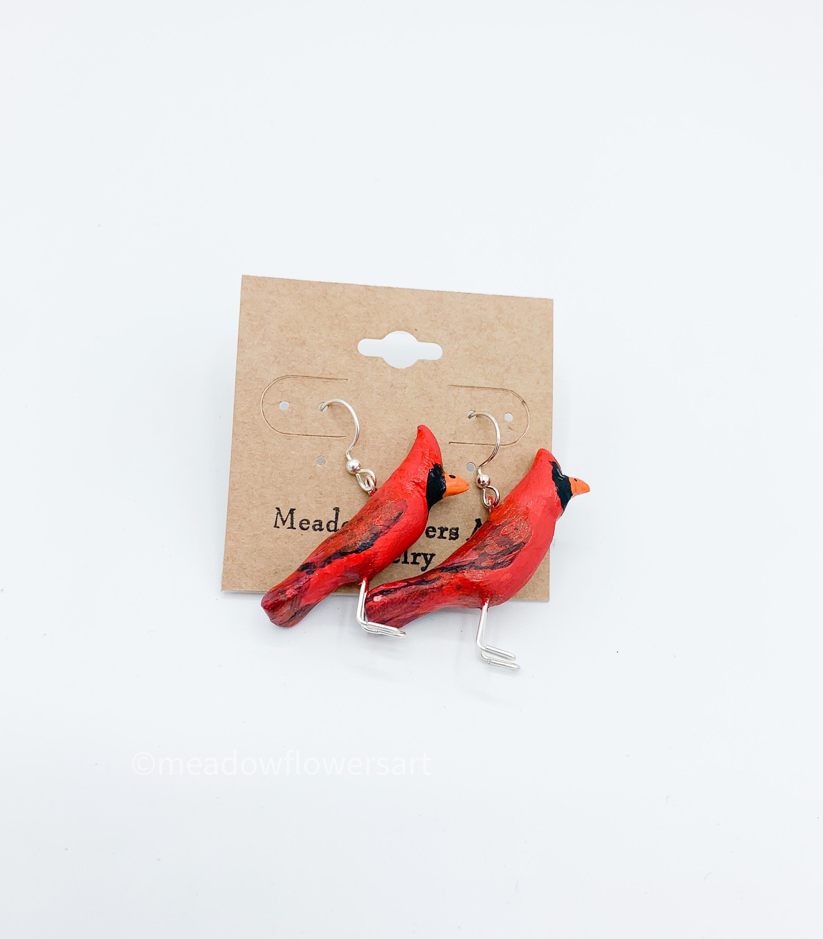 Red Cardinal Polymer Clay Earrings Red Bird Jewelry Handmade Etsy