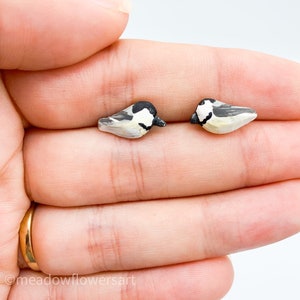 Black capped chickadee stud earrings, tiny chickadee earrings, bird jewelry, bird earrings, polymer clay earrings, unique bird lover gift