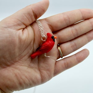 Cardinal Pendant Necklace, red bird pendant, bird necklace, bird charm, bird art, bird lover, birthday gift, handmade bird jewelry, unique