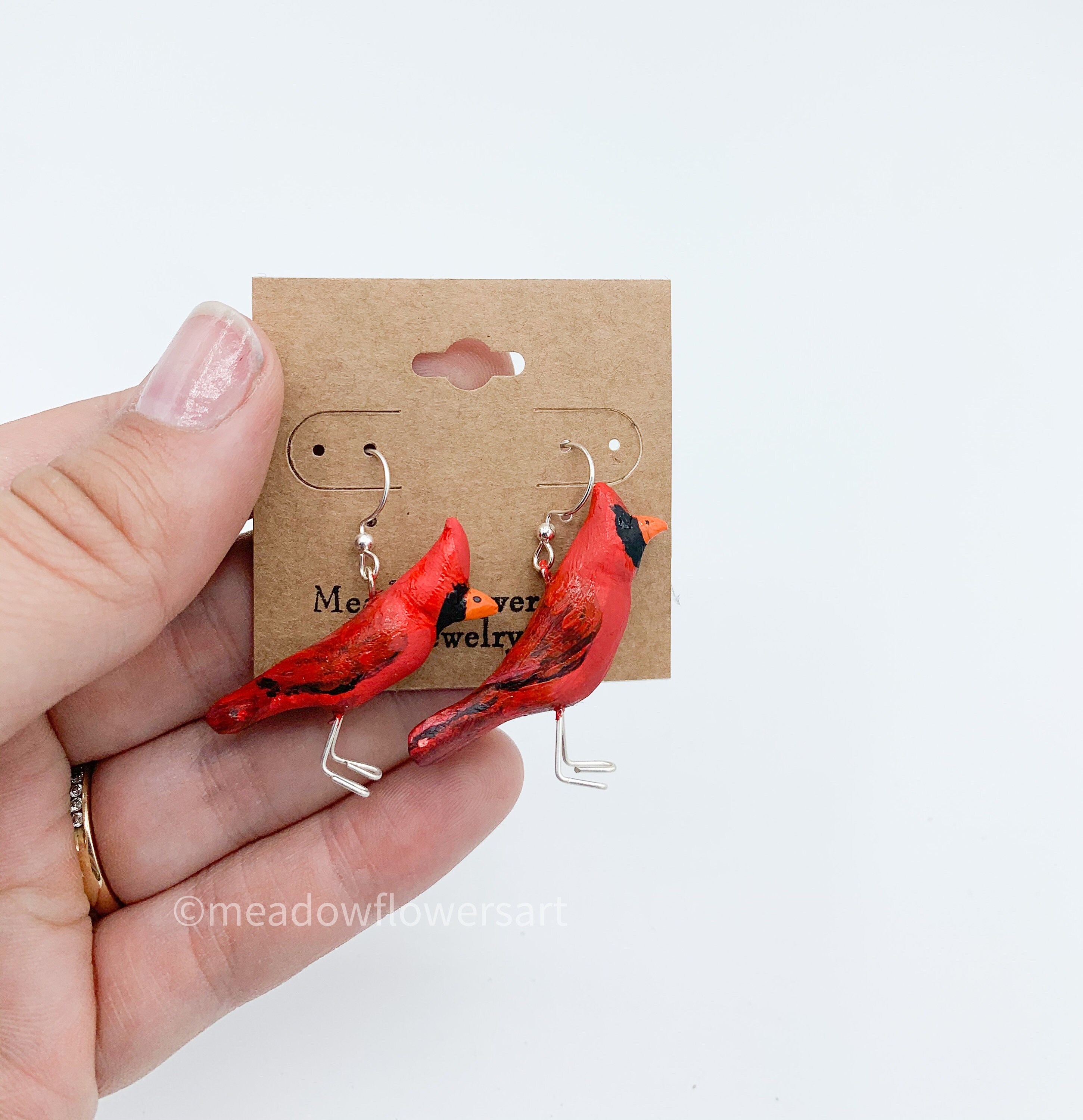 Red Cardinal Polymer Clay Earrings Red Bird Jewelry Handmade Etsy