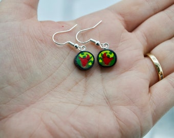 Cardinal dangle earrings with green background, Cardinal jewelry, red bird earrings, Polymer Clay Earrings, birthday gift or Christmas