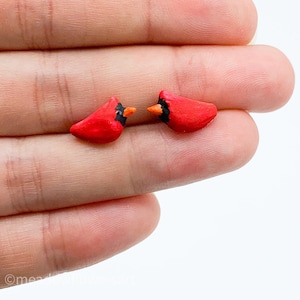 Cardinal stud earrings, tiny cardinal earrings, bird jewelry, bird earrings, red bird cardinal earrings, unique bird lover gift