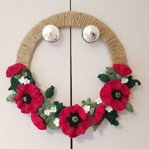 Crochet Poppy Wreath | Artificial Wreath | Crochet Home Décor | Crochet Gift | Cottage Core Décor | Remembrance Day Wreath | Poppy Day