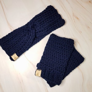 Conjunto de guantes sin dedos y diadema retorcida gruesa / Calentador de orejas de crochet / Accesorios de crochet / Conjunto de accesorios de invierno