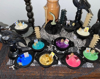 Cast Iron Cauldron Candles with Tarot & Crystals