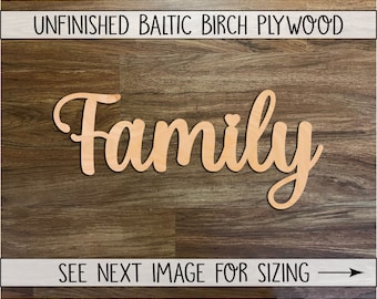 Family Wood Sign Unfinished Wood Cutout, Laser Cut DIY Craft, Blank Wood Craft Embellishments, Up to 35 inches