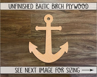 Nautical Anchor Unfinished Wood Cutout Shapes, Laser Cut DIY Craft, Blank Wood Craft Embellishments, Many Sizes Available