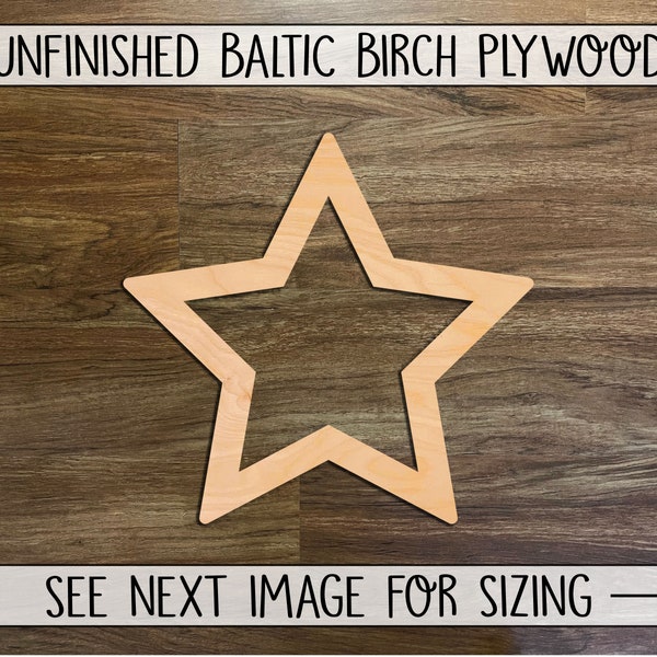 Star Shape Outline Wood Cutout, Unfinished Wood Blanks, Laser Cut Wooden Star Shape, Wood Star Frame