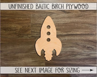Wood Rocket Shape Cut out, Unfinished Wood Spaceship Laser Cut Out Shape, DIY Craft Supply, Many Size Options, Blank Wood Shapes