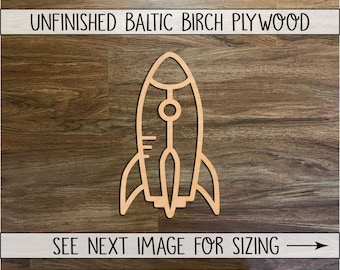 Wood Rocket Ship Cutout, Blank Wood Shapes, Wood Craft Supplies, Laser Cut Wooden Shapes, Outer Space NASA Embellishment