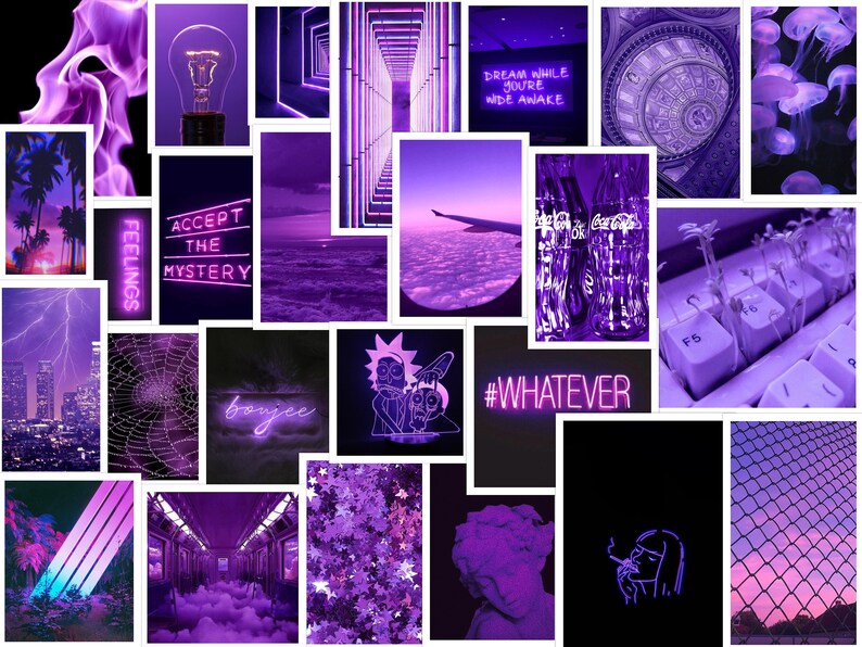 Electric Purple aesthetic photo wall collage Kit 50 Pieces Etsy