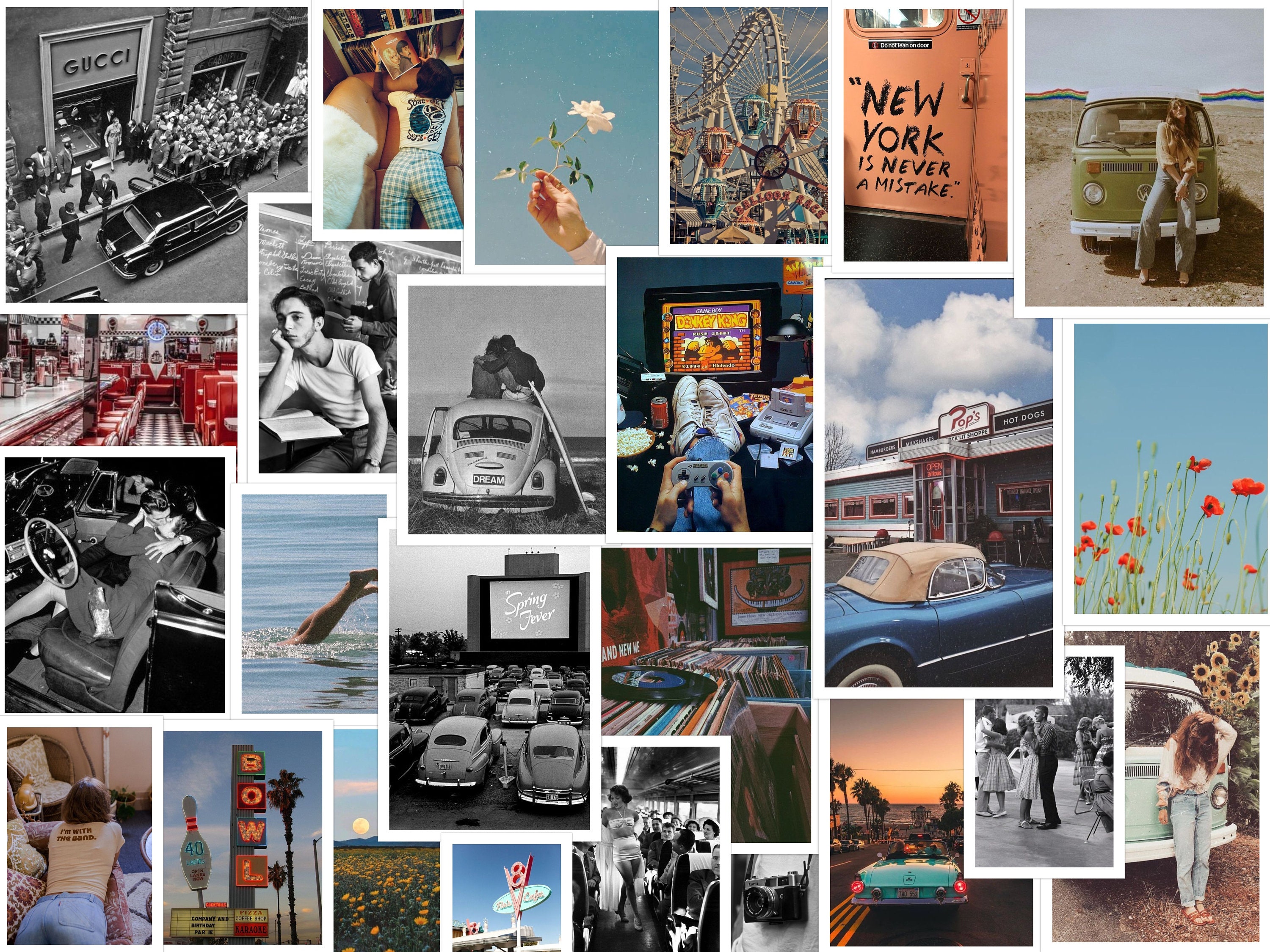 Retro Vintage aesthetic photo wall collage Kit 50 Pieces | Etsy