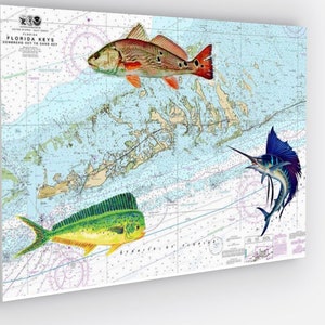 Florida Keys, carte marine de Key West - Toile imprimée 30 x 40 po, livraison gratuite