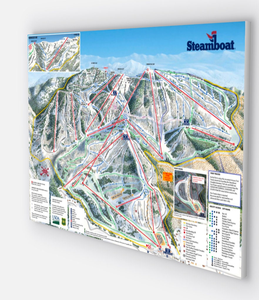 New Steamboat Colorado ski Trail Map Canvas wrap, 24"x 36" wall art, Steamboat Colorado Art Prints