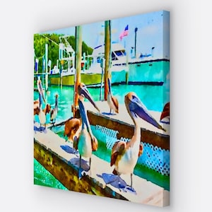 Impressions aquarelles sur toile Marina Bud N' Mary's Marina - Imprimées sur une toile de 24 x 36 po | Florida Keys sur toile islamorada floride, Florda Keys Art