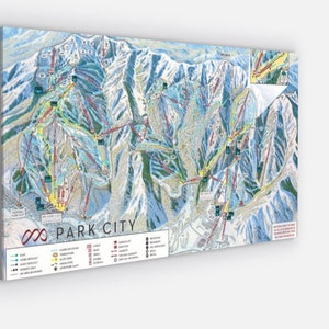 Park Cith Utah Karte Kunstdruck Leinwand, 22 "x 40" Wandkunst, Park Cith Ski Spur Karte Kunstdruck, benutzerdefinierte Skispur Karten auf Leinwand