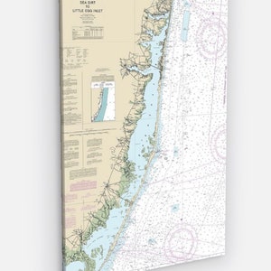 Barnegat Bay, Point Pleasant, Beachwood, Forked River, Seaside Heights, New Jersey - Carte/carte nautique - Imprimée sur toile 30 x 40 po