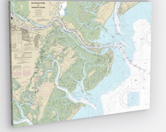 Savannah Nautical Chart na płótnie, Savannah Harbor Tybee Island Nautical Chart art. Canvas Custom Nautical Charts art 18"x24"