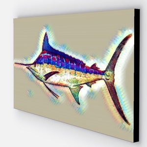 Blue Marlin Canvas Wrap Print , Blue Marlin Art , 14”x 32” inches Canvas. Full color canvas print , saltwater fish art ,