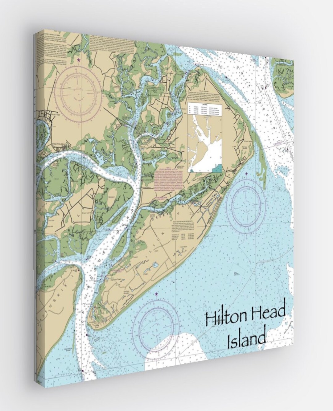 Hilton Head Island Nautical Chart Canvas Wrap, Hilton Head Island South Carolina Nautical Chart