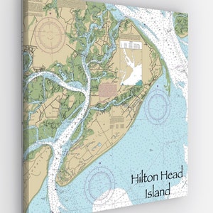 Hilton Head Island Nautical Chart Canvas envoltório, Hilton Head Island Carolina do Sul Carta náutica 20”x20” tela Art Hilton Head Island