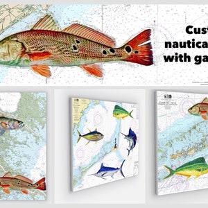 Aangepaste NOAA-kaarten met zeevissen nautische kaart/kaart gedrukt op canvas Alle vissen, alle gebieden 5 maten, gratis verzending, kaartvis kiest jou