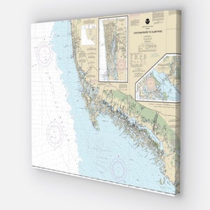 Southwest Florida, Naples, Marco Island, Tampa, Ft Meyers, Key West, Florida Keys - nautische kaart / kaart - gedrukt op canvas 24" x 36" kaarten