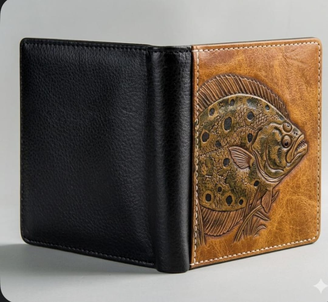 Real Fish Wallet Men’s Flounder Wallet , Redfish Wallet Bifold Printed Men’s Wallet ...